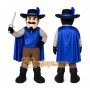 Blue Musketeer Mascot Costume with Custom Logo