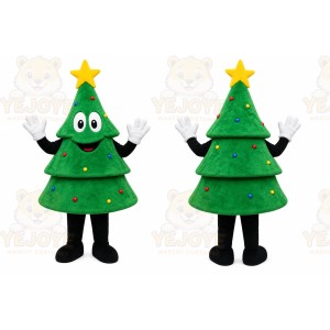 Green Christmas Tree Mascot Costume with Custom Logo