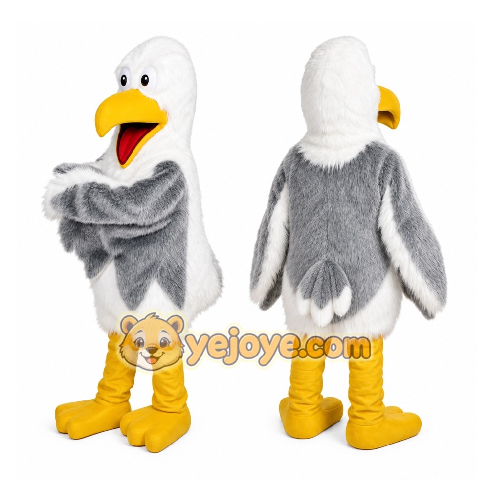 White Seagull Mascot Costume with Custom Logo