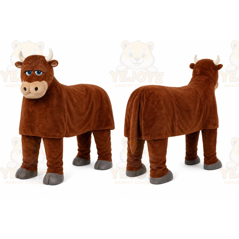 Brown Bull Mascot Costume with Custom Logo