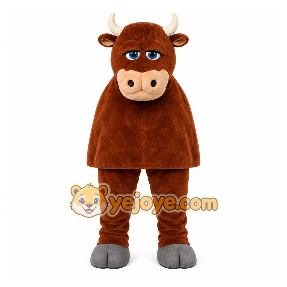 Brown Bull Mascot Costume with Custom Logo
