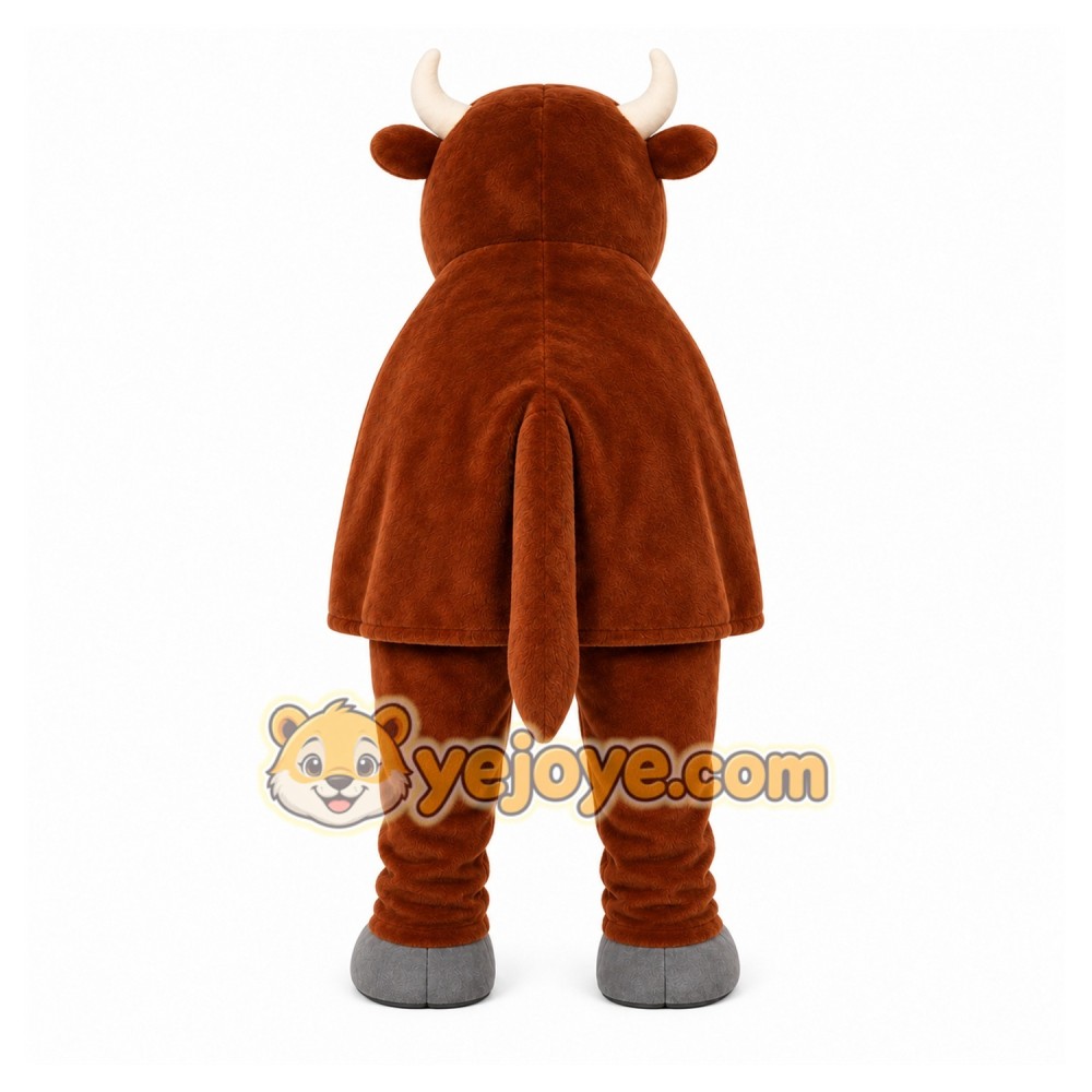 Brown Bull Mascot Costume with Custom Logo