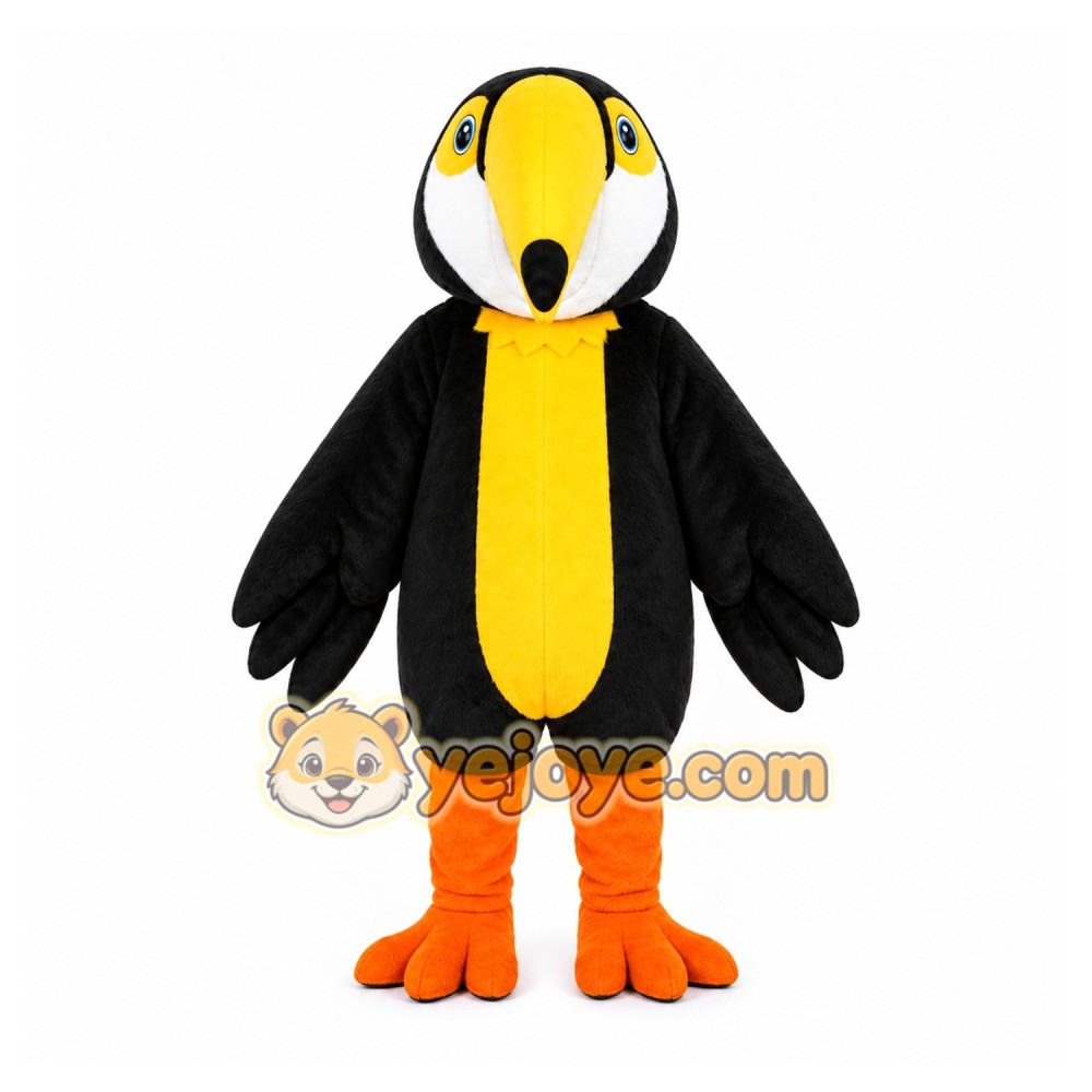 Black Toucan Mascot Costume with Custom Logo Black Toucan Mascot Costume with Custom Logo