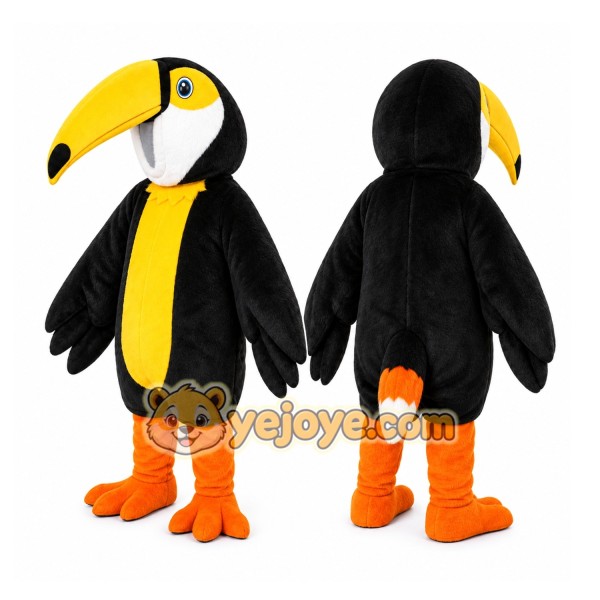 Black Toucan Mascot Costume with Custom Logo