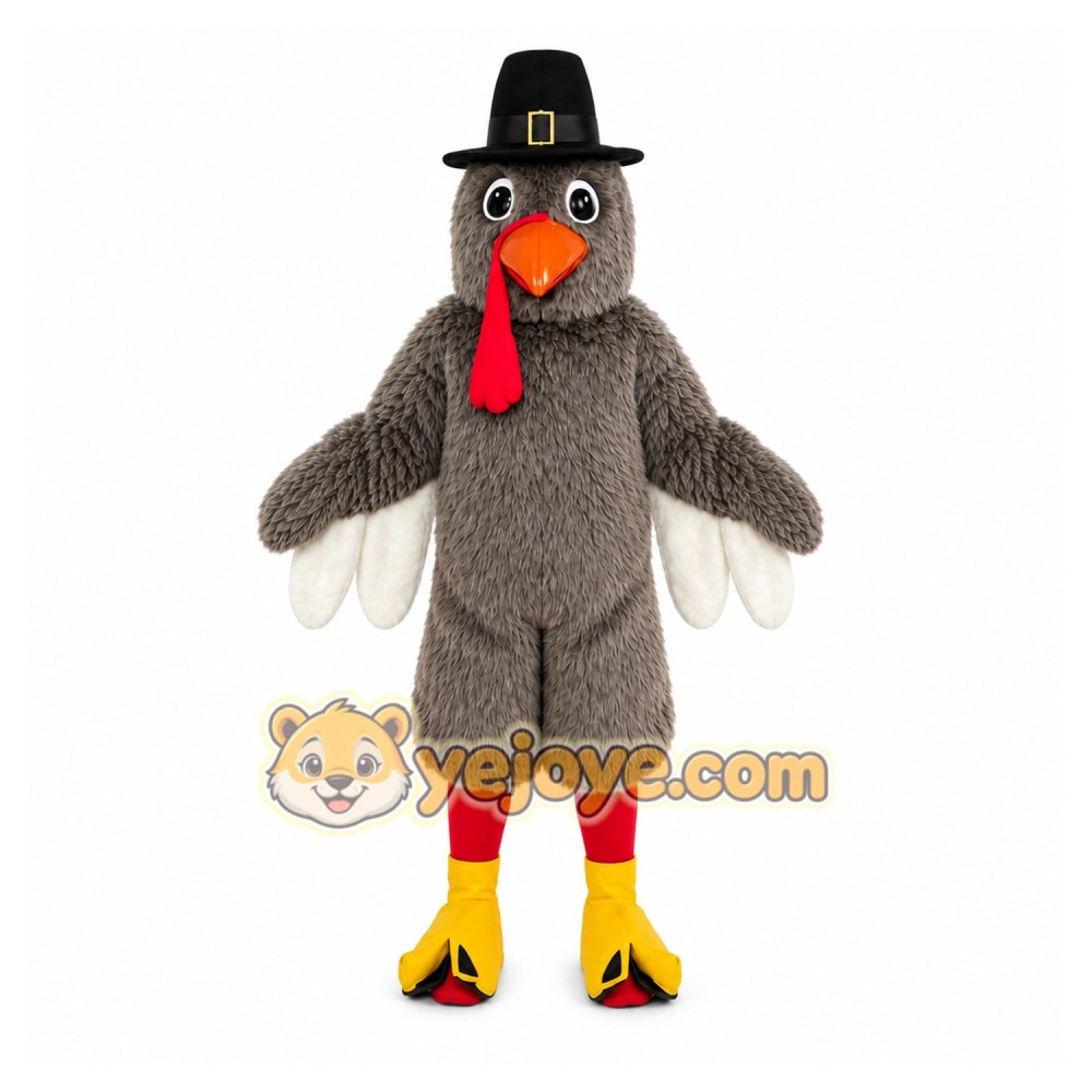 Gray Turkey Mascot Costume with Custom Logo
