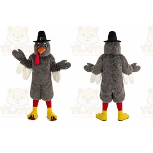 Gray Turkey Mascot Costume with Custom Logo