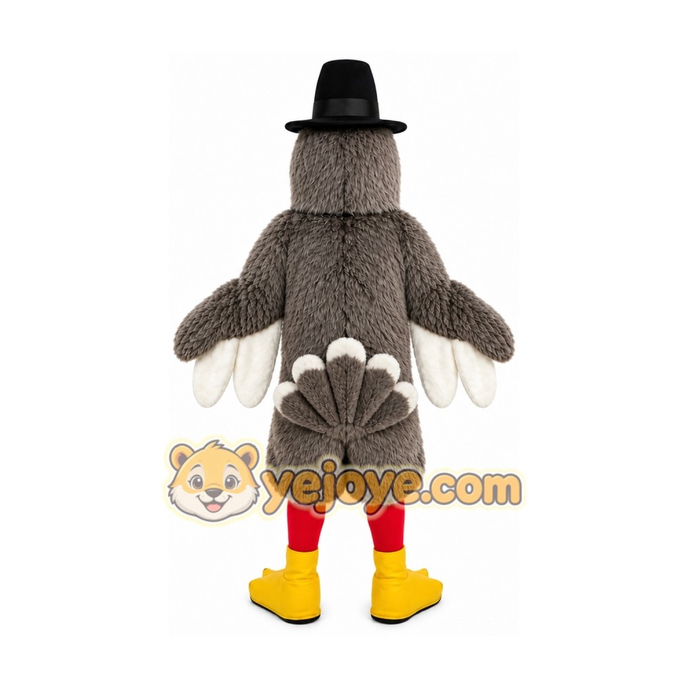 Gray Turkey Mascot Costume with Custom Logo