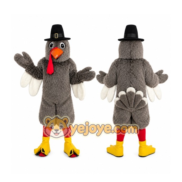 Gray Turkey Mascot Costume with Custom Logo