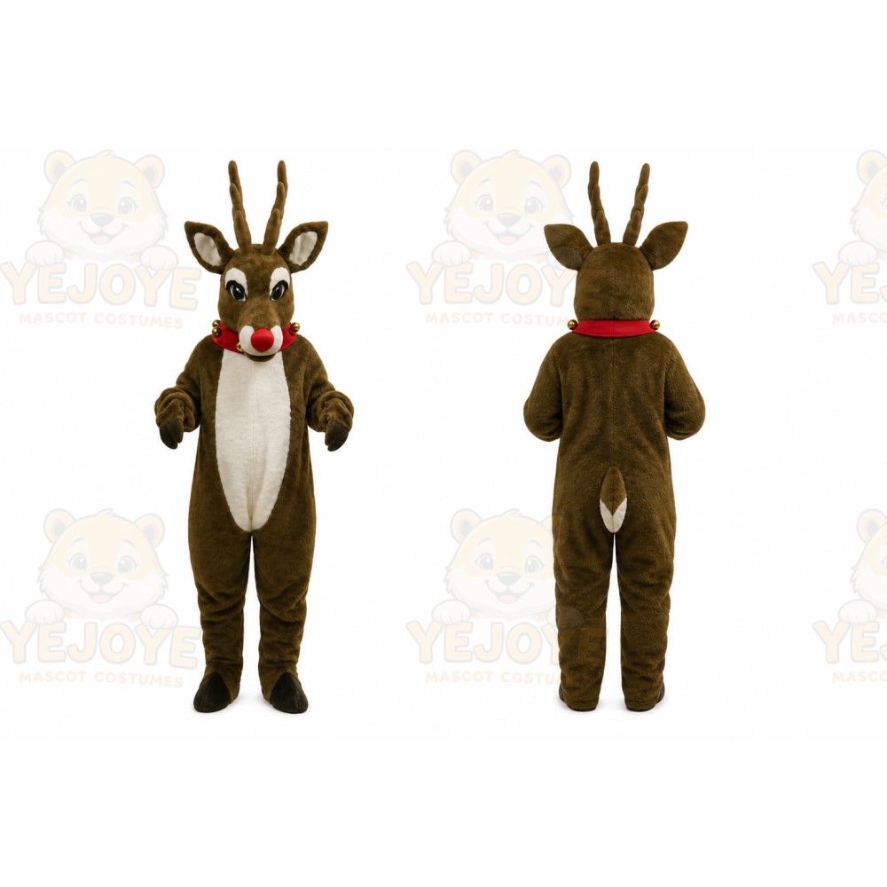Brown Reindeer Mascot Costume with Custom Logo