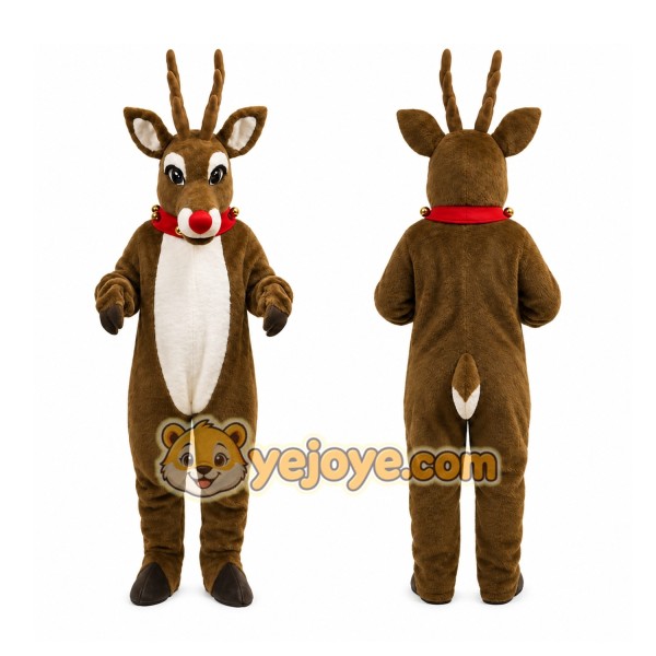 Brown Reindeer Mascot Costume with Custom Logo