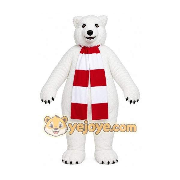 White Polar Bear Mascot Costume with Custom Logo