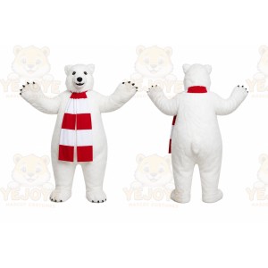 White Polar Bear Mascot Costume with Custom Logo
