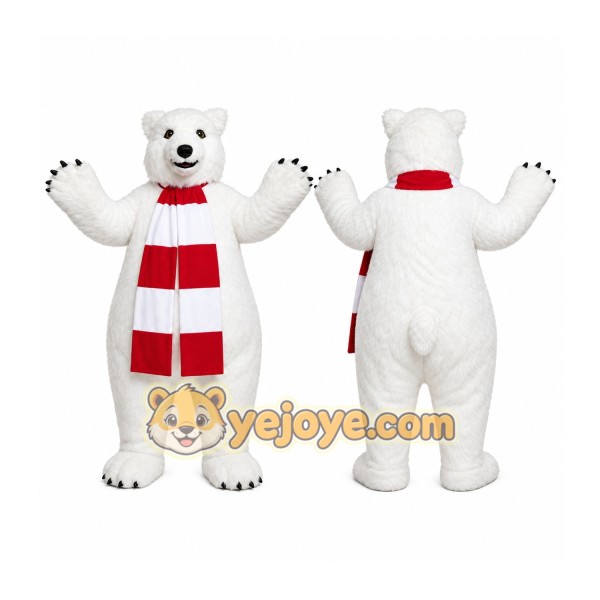 White Polar Bear Mascot Costume with Custom Logo