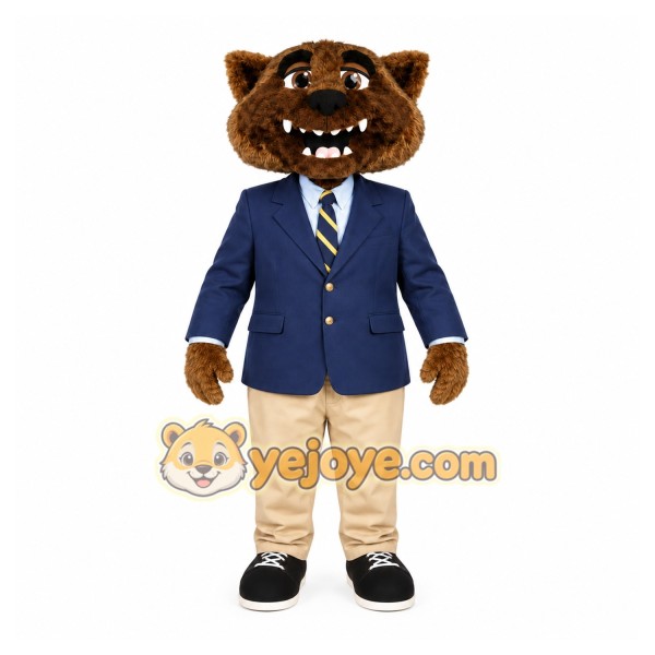 Brown Wildcat Mascot Costume with Custom Logo