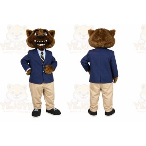 Brown Wildcat Mascot Costume with Custom Logo