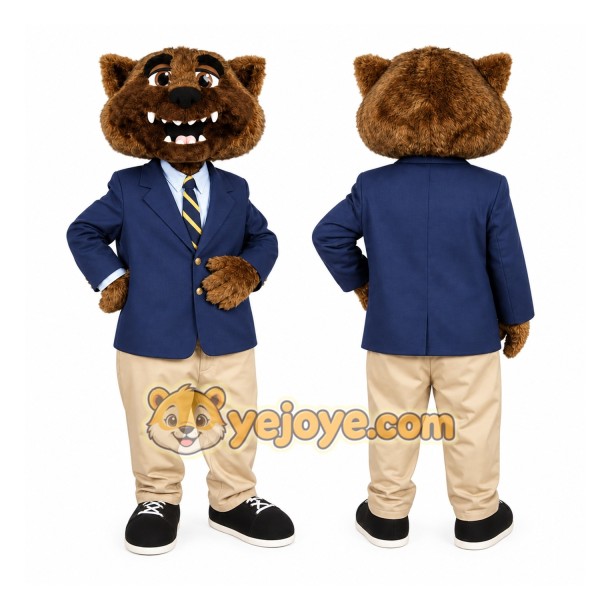Brown Wildcat Mascot Costume with Custom Logo
