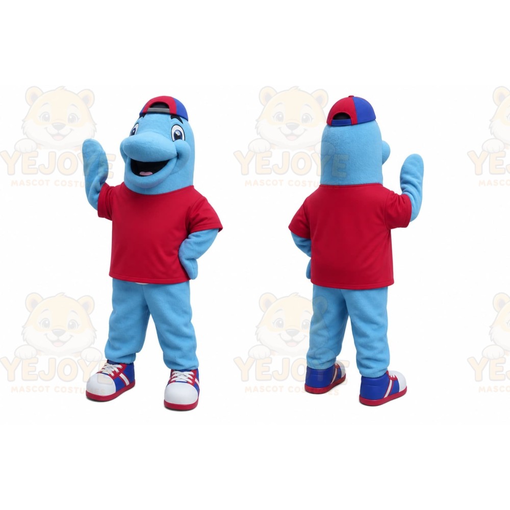 Blue Dinosaur Mascot Costume with Custom Logo