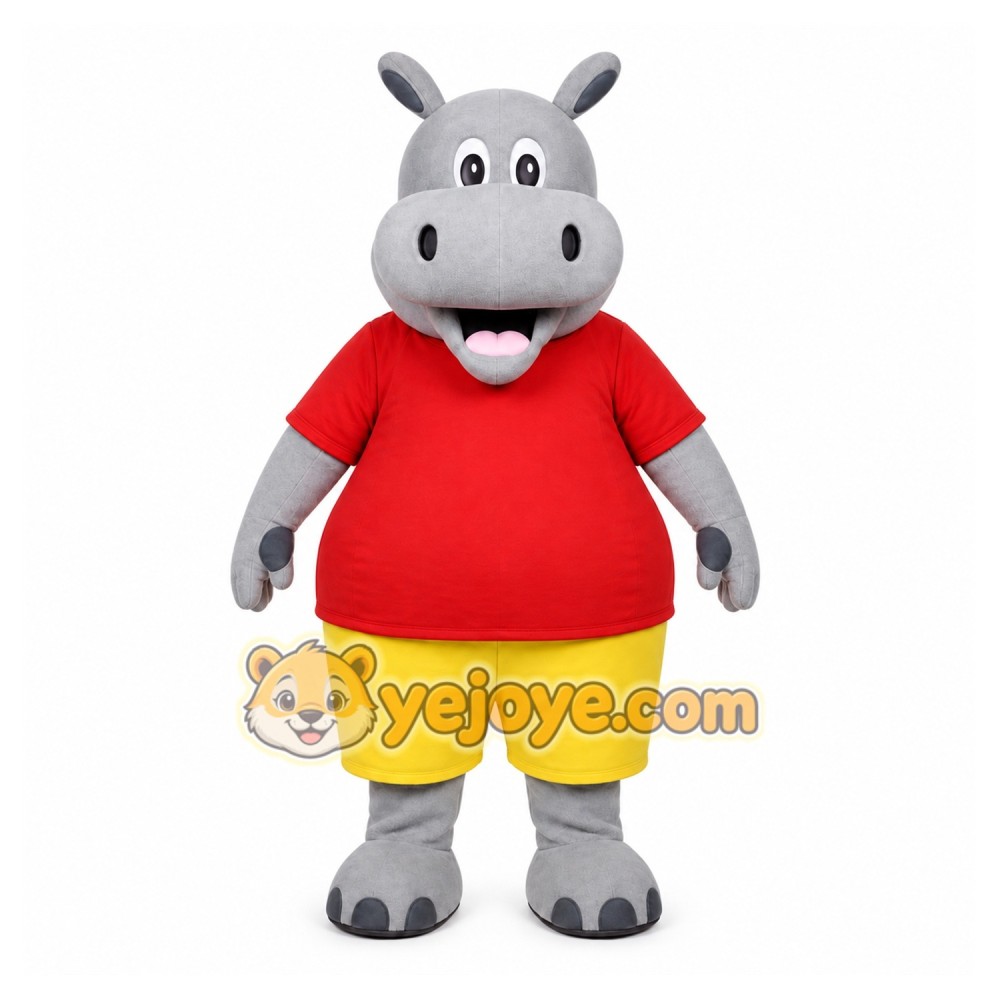 Gray Hippopotamus Mascot Costume with Custom Logo Gray Hippopotamus Mascot Costume with Custom Logo