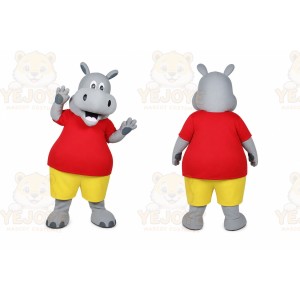 Gray Hippopotamus Mascot Costume with Custom Logo