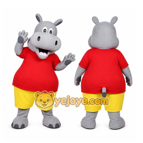 Gray Hippopotamus Mascot Costume with Custom Logo