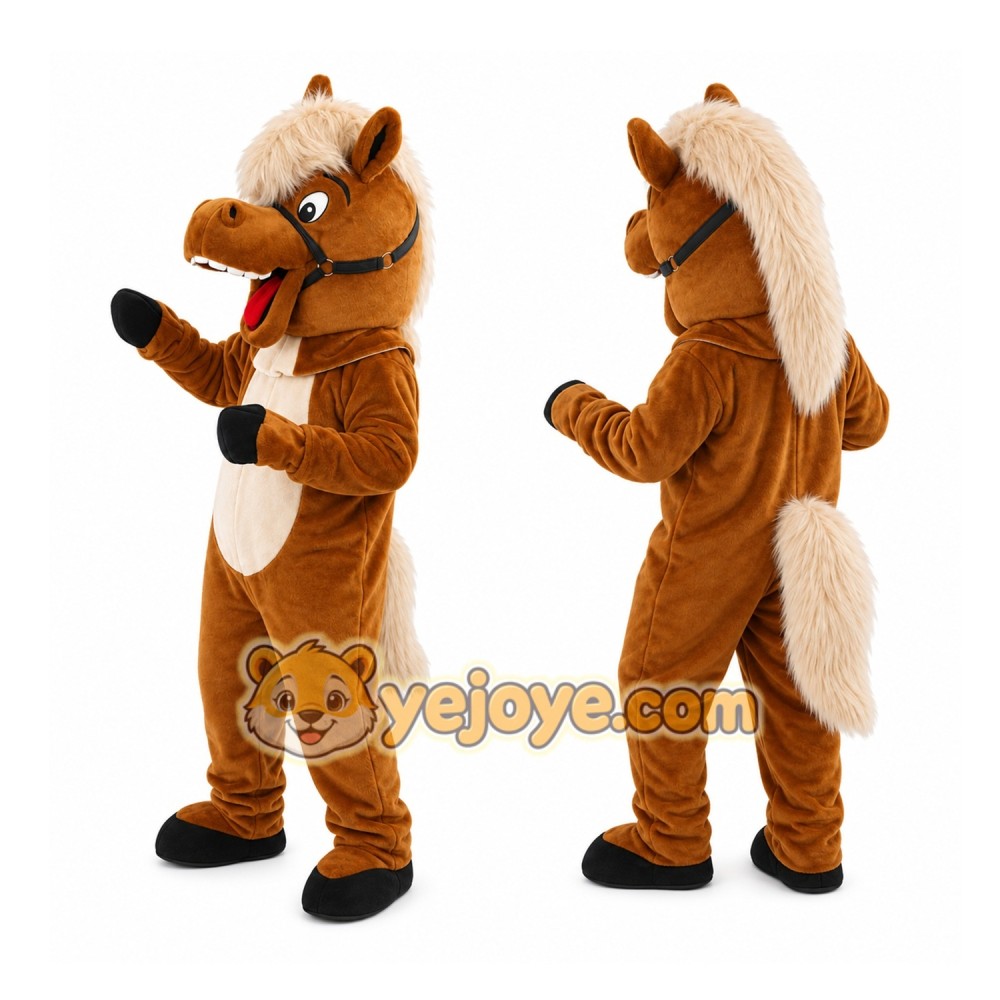 Brown Horse Mascot Costume with Custom Logo