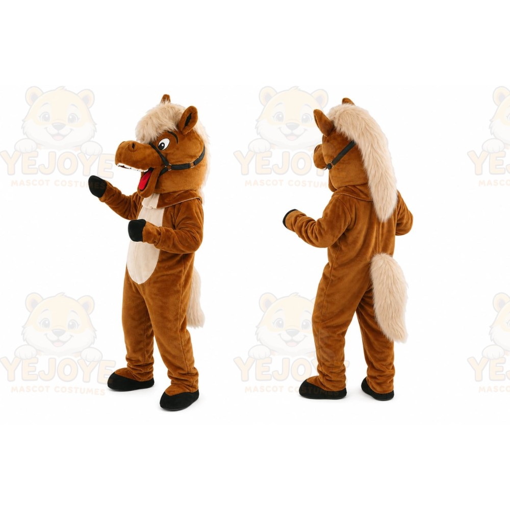 Brown Horse Mascot Costume with Custom Logo