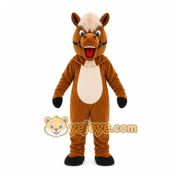 Brown Horse Mascot Costume with Custom Logo