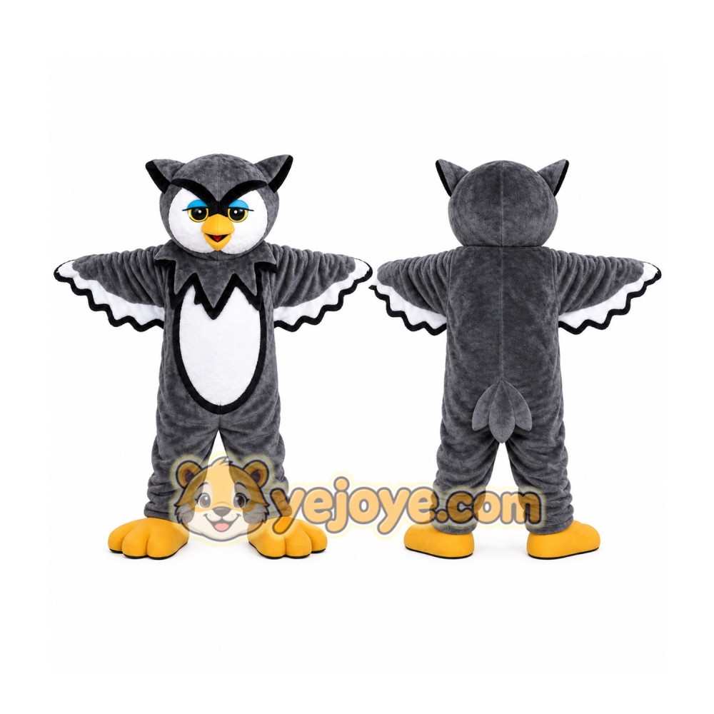 Gray Owl Mascot Costume with Custom Logo Gray Owl Mascot Costume with Custom Logo