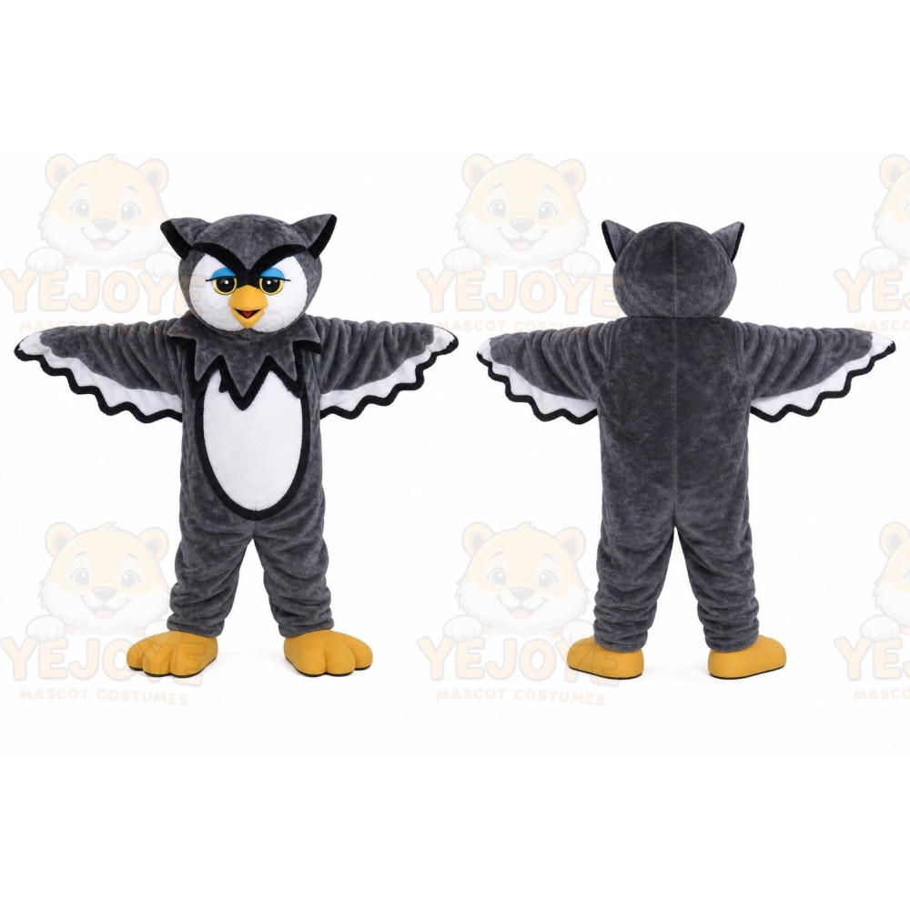 Gray Owl Mascot Costume with Custom Logo