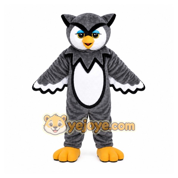Gray Owl Mascot Costume with Custom Logo