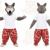 Gray Wolf Mascot Costume with Custom Logo