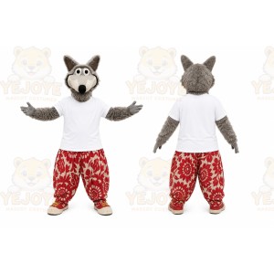 Gray Wolf Mascot Costume with Custom Logo