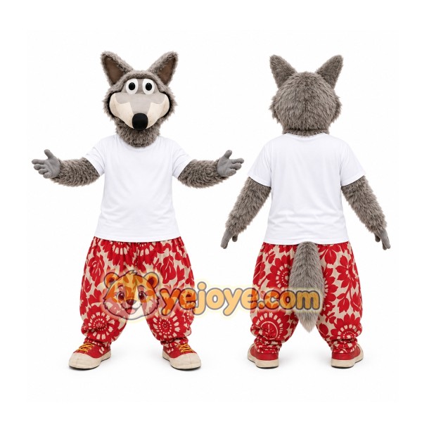 Gray Wolf Mascot Costume with Custom Logo