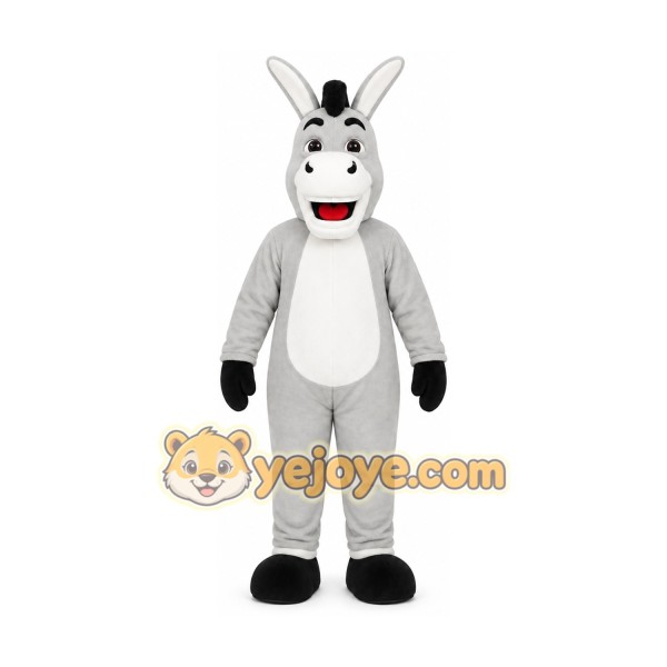 Gray Donkey Mascot Costume with Custom Logo