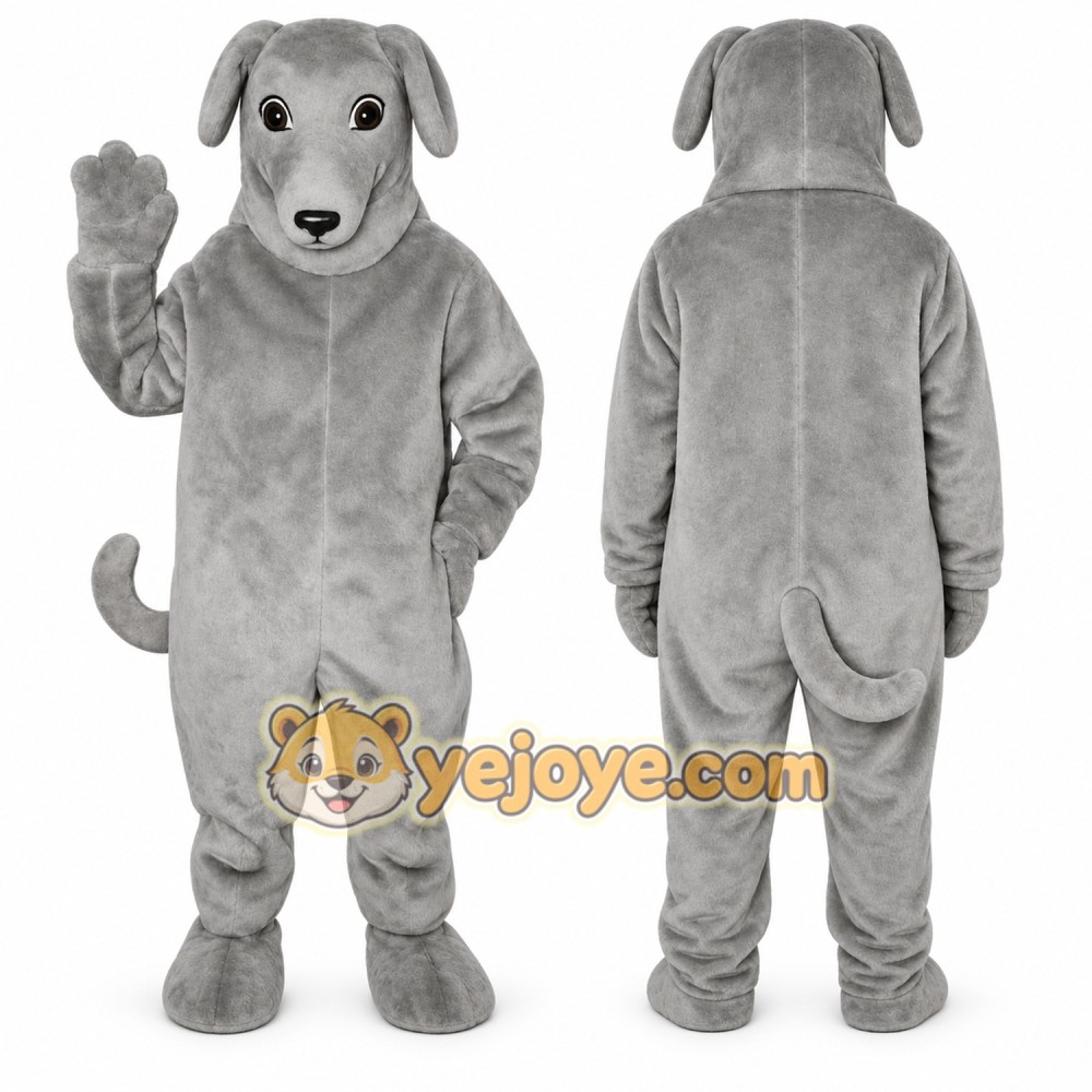 Gray Dog Mascot Costume with Custom Logo