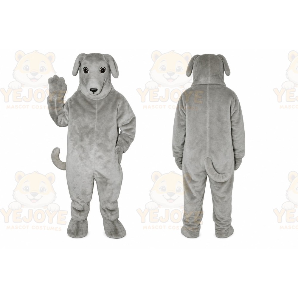Gray Dog Mascot Costume with Custom Logo