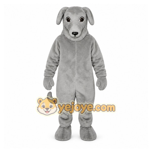 Gray Dog Mascot Costume with Custom Logo