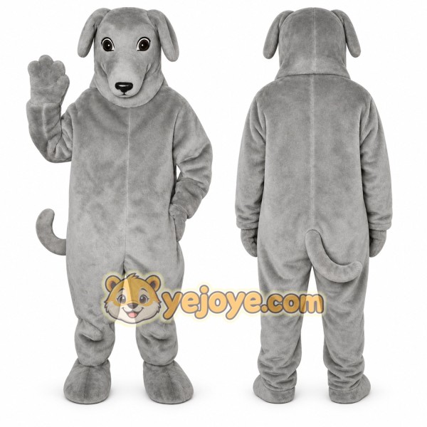 Gray Dog Mascot Costume with Custom Logo