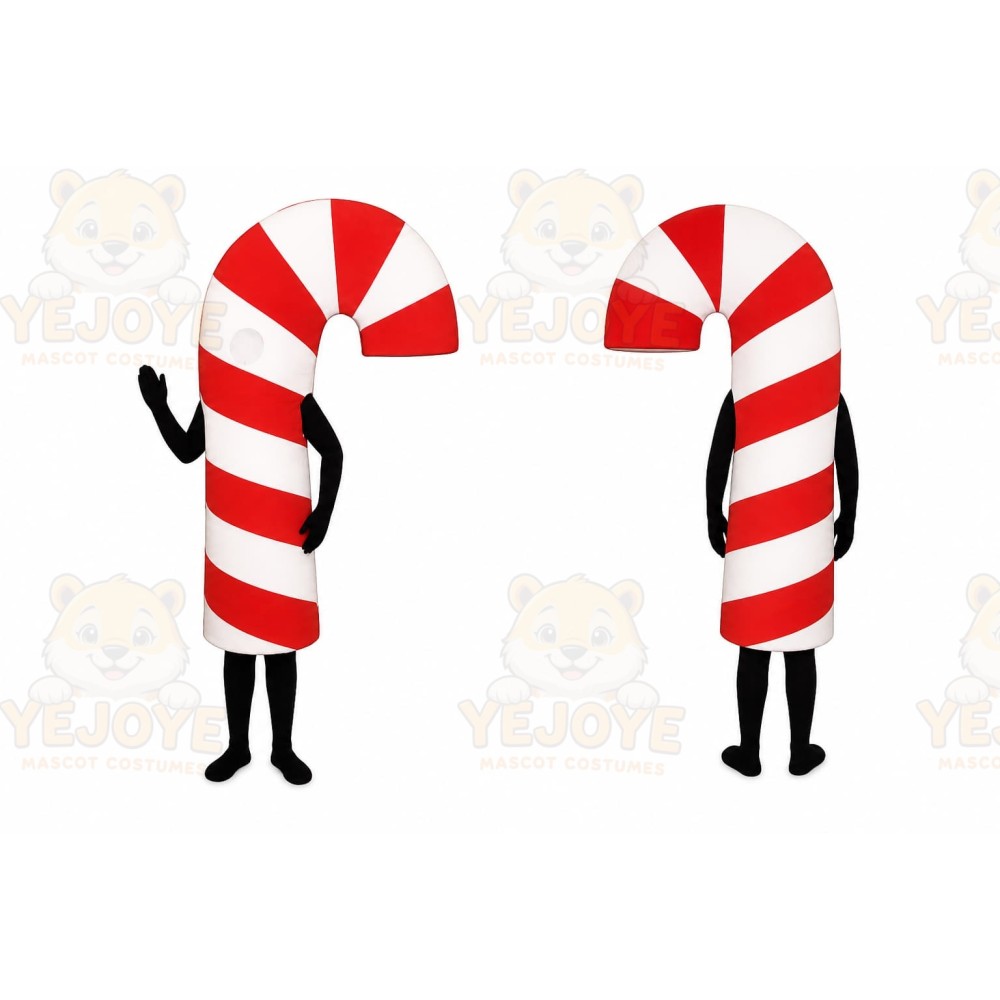 Red Candy Cane Mascot Costume with Custom Logo