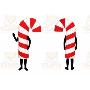 Red Candy Cane Mascot Costume with Custom Logo