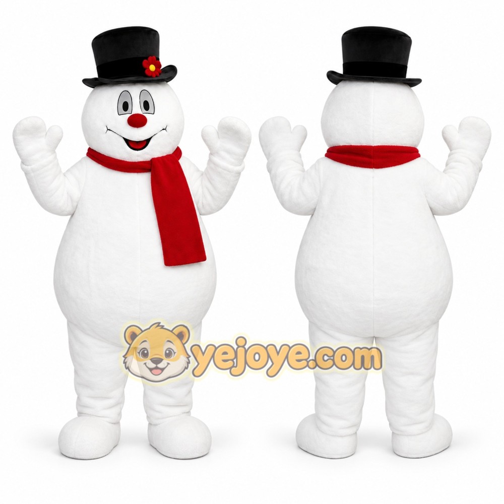 White Snowman Mascot Costume with Custom Logo