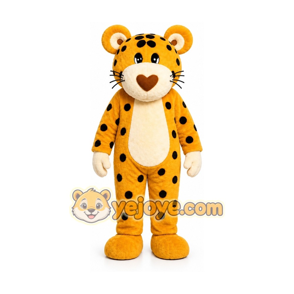 Yellow Spotted Big Cat Mascot Costume with Custom Logo