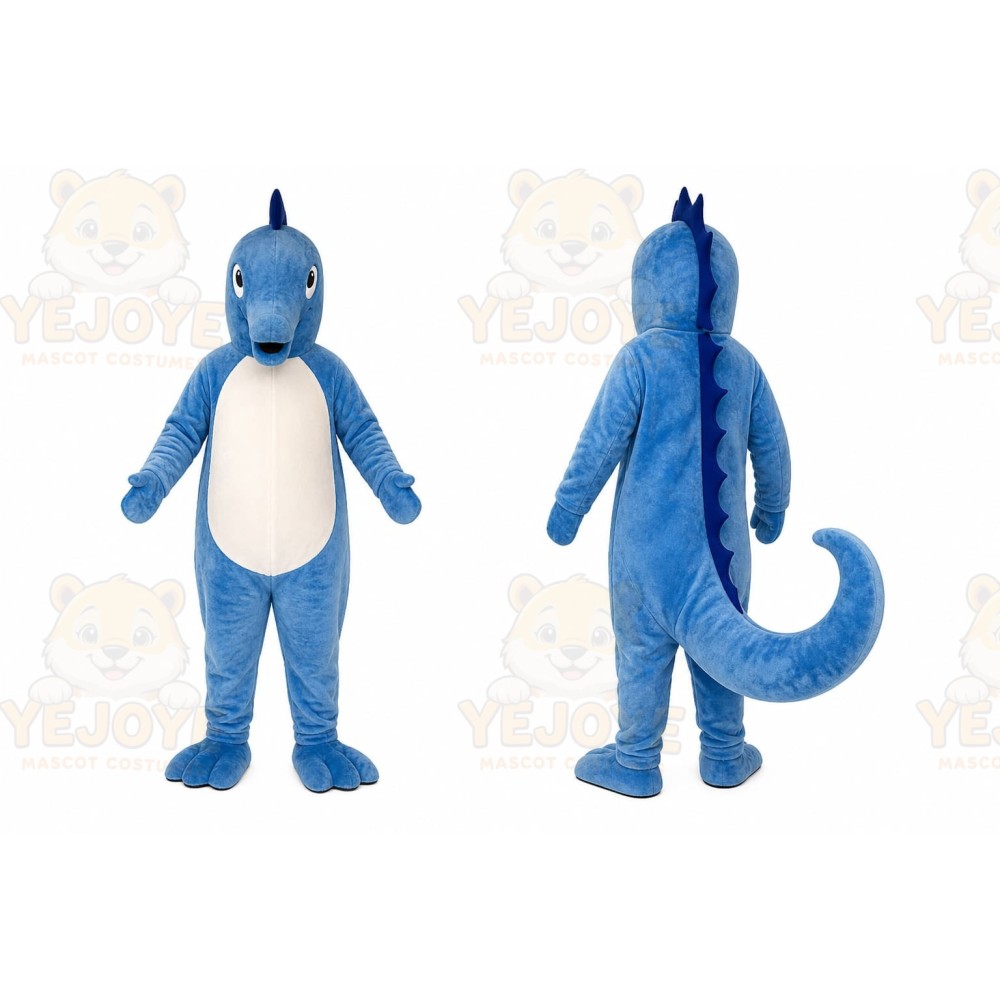 Blue Dinosaur Mascot Costume with Custom Logo