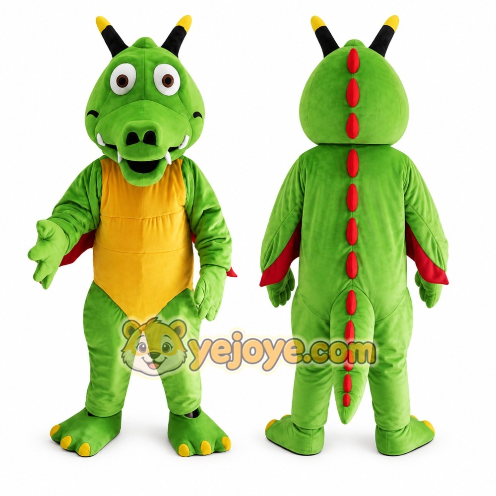 Green Dragon Mascot Costume with Custom Logo
