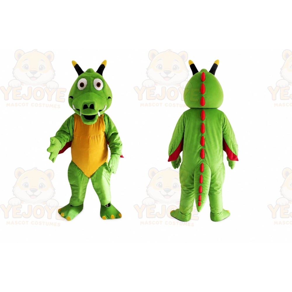 Green Dragon Mascot Costume with Custom Logo