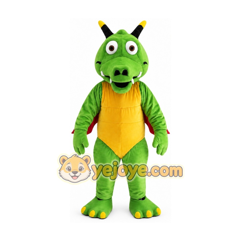 Green Dragon Mascot Costume with Custom Logo