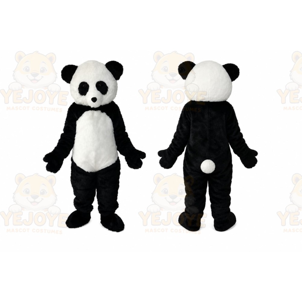 Black Panda Mascot Costume with Custom Logo
