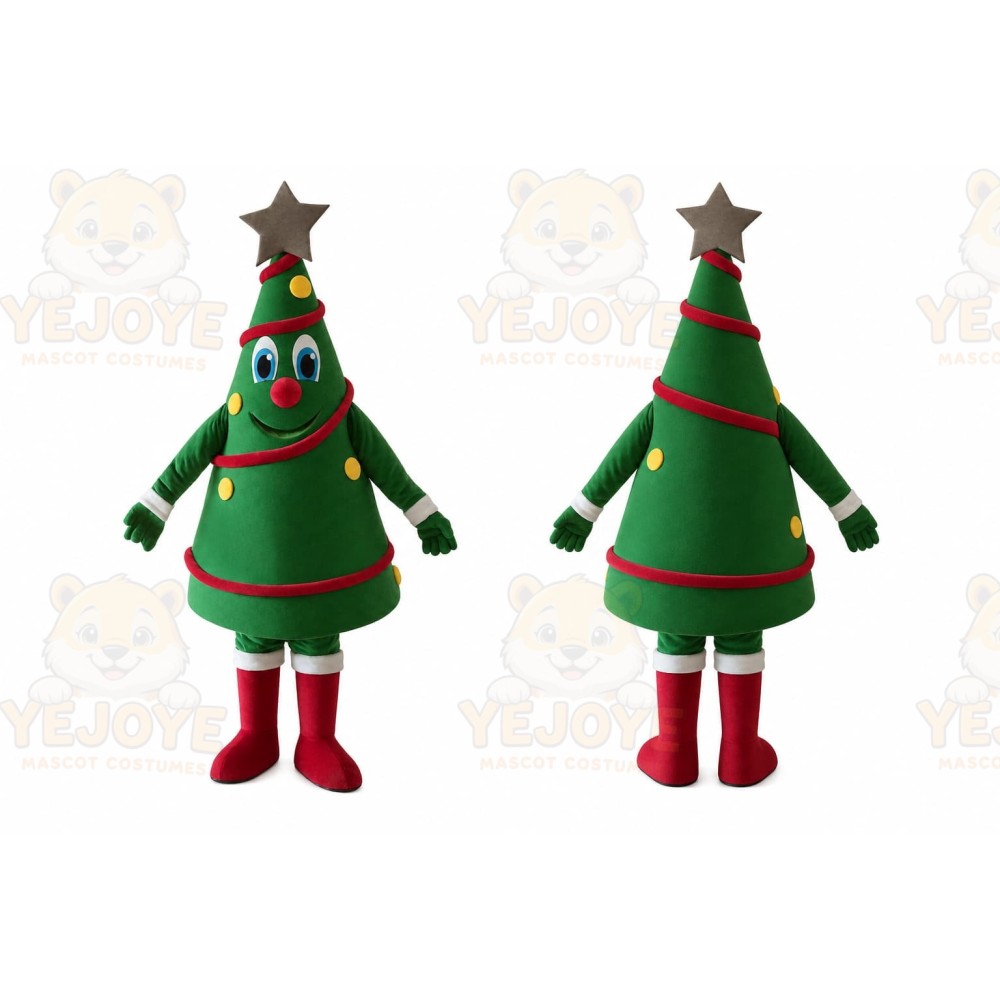 Green Christmas Tree Mascot Costume with Custom Logo