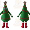 Green Christmas Tree Mascot Costume with Custom Logo