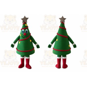 Green Christmas Tree Mascot Costume with Custom Logo
